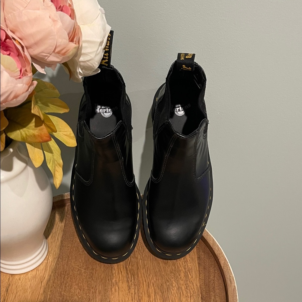 Dr. Martens Black Leather Boots with Yellow Stitching - Picture 5 of 8